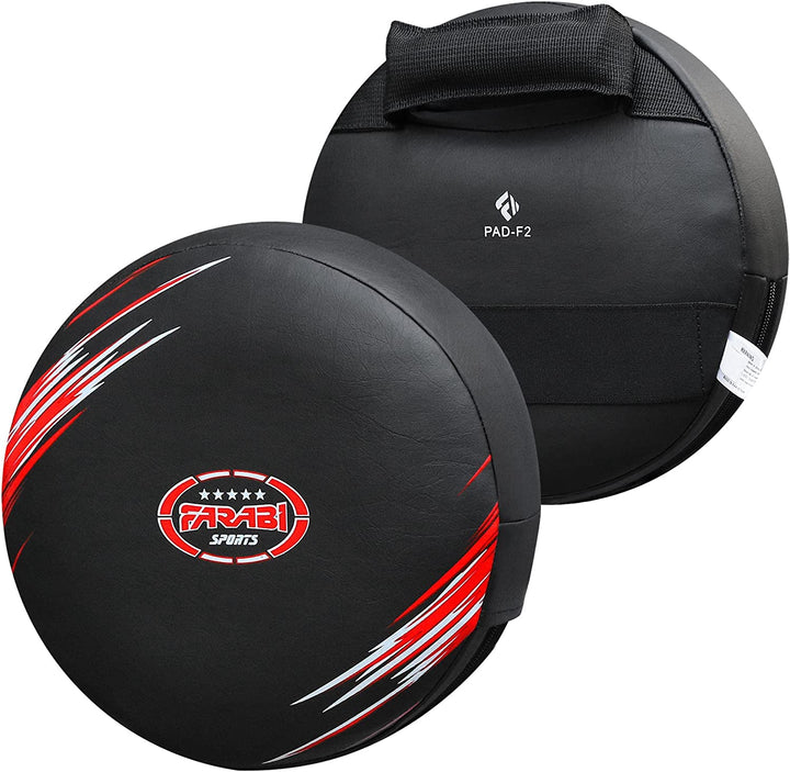 Farabi Sports boxing focus mitt with a bold black and red design, featuring the brand logo for durability and style.