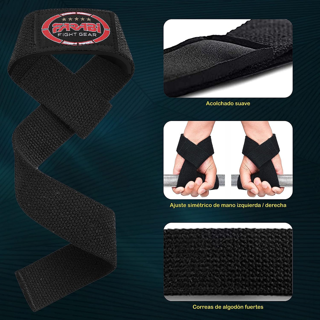 Farabi Sports Weight Lifting Gym Bar Straps No Slip With Modern Gel Flex Grips for Training, Powerlifting, Deadlift, Bodybuilding Farabi Sports