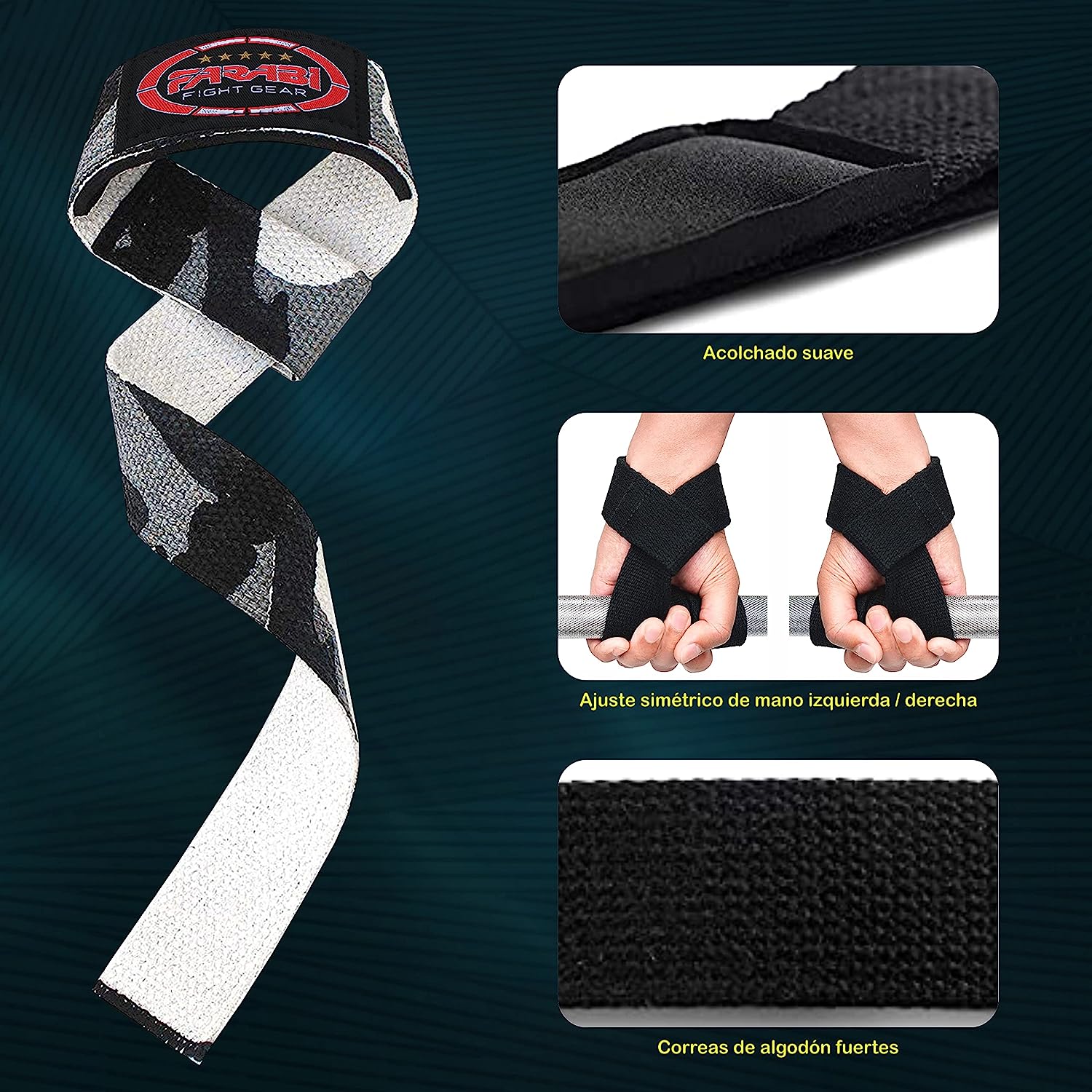 Farabi Sports Weight Lifting Gym Bar Straps No Slip With Modern Gel Flex Grips for Training, Powerlifting, Deadlift, Bodybuilding Farabi Sports