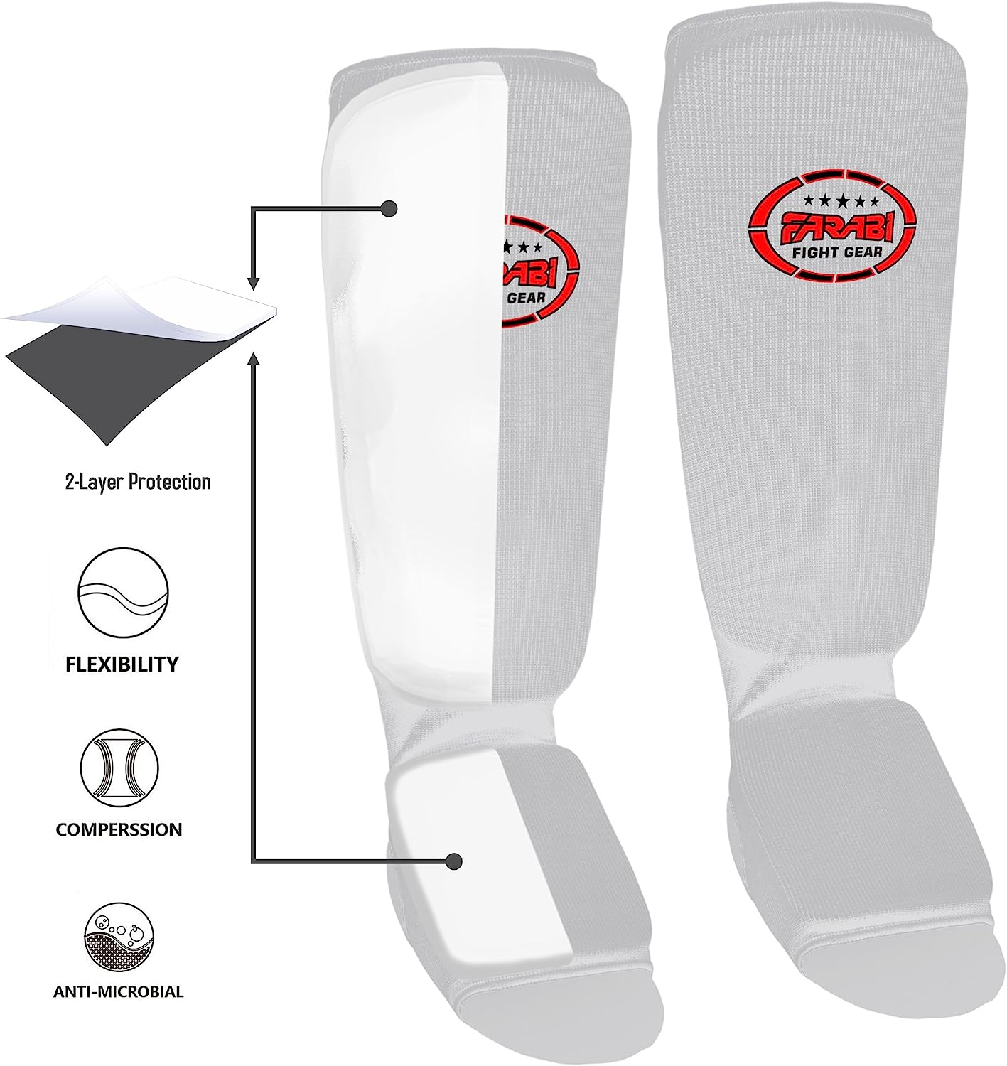 Farabi Shin Instep,Shin Guard Kickboxing Training Elasticated Pads Farabi Sports