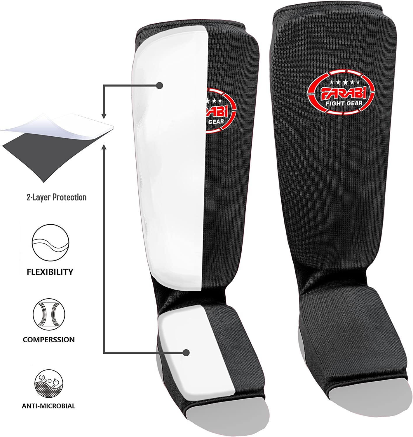 Farabi Shin Instep,Shin Guard Kickboxing Training Elasticated Pads Farabi Sports