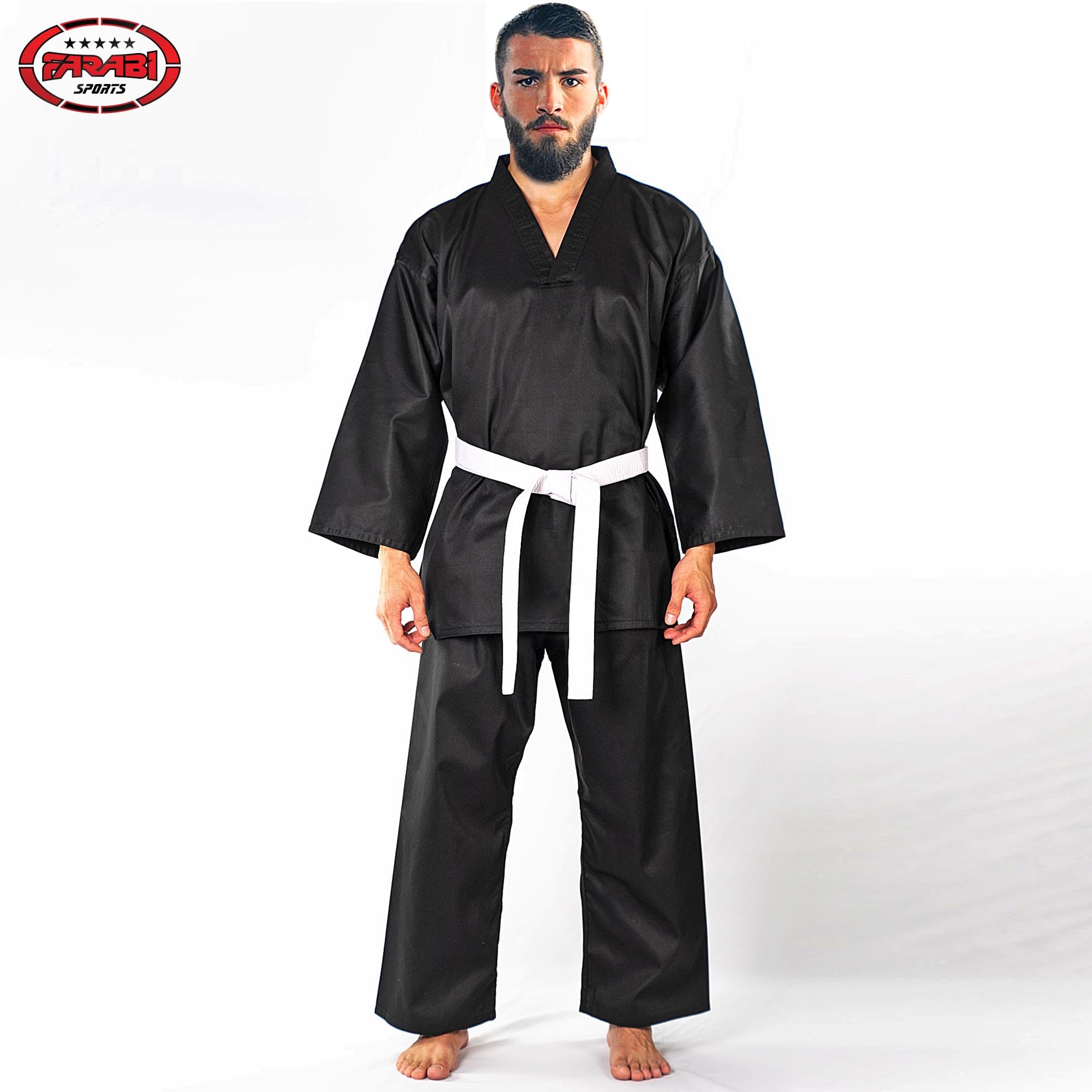 Farabi Sports Taekwondo Uniform for Men — Lightweight 230+ GSM V-Neck Taekwondo Suit with Elastic Waistband & Drawstring for Training & Sparring Farabi Sports