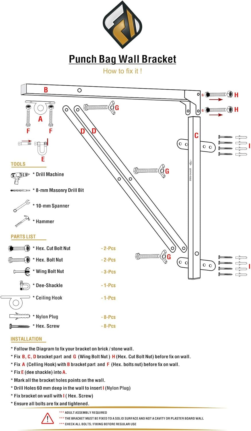 Farabi Sports Punching Bag Wall Bracket – Heavy-Duty Steel Mount with Hardware Kit Farabi Sports
