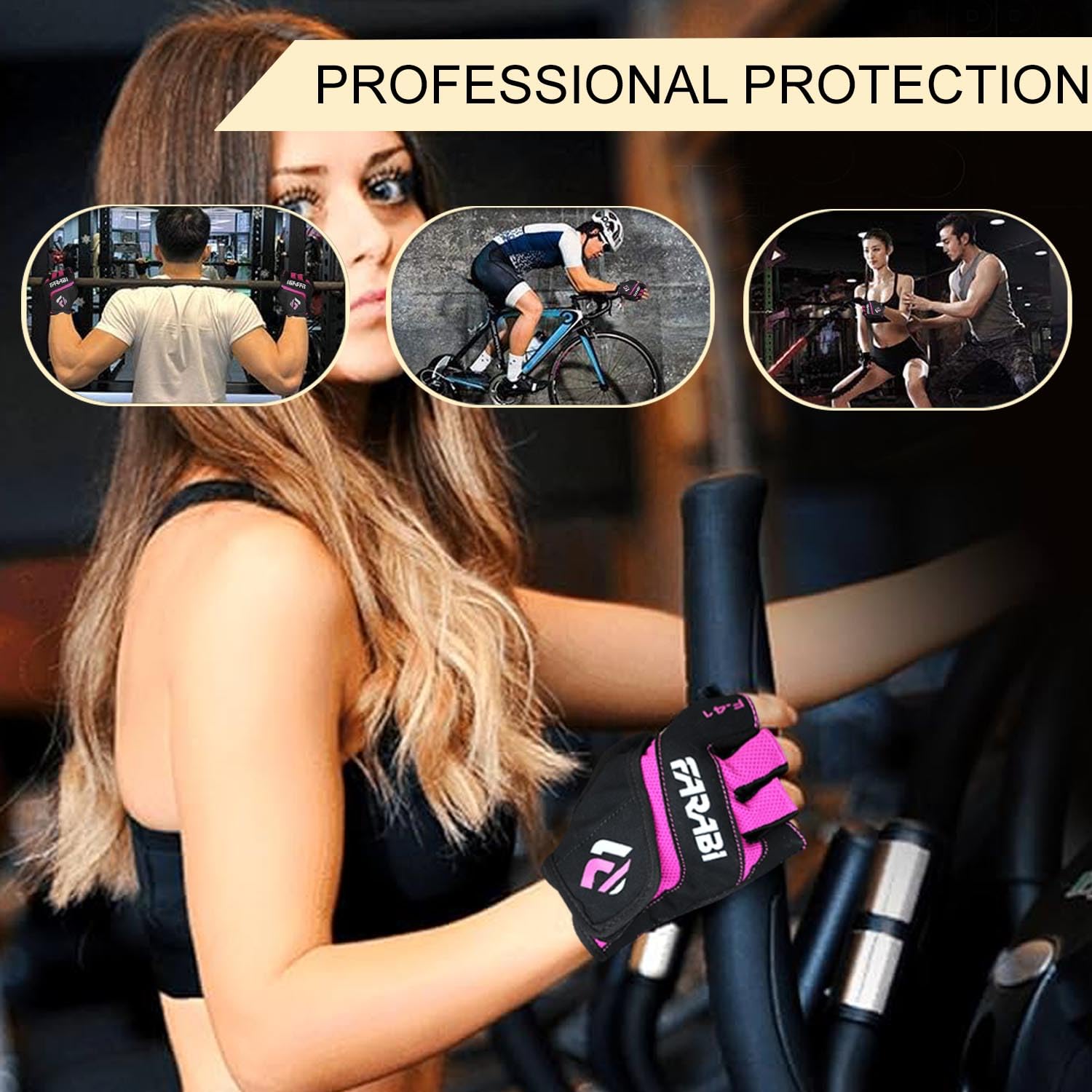 Farabi Women’s Pink Weightlifting Gloves – Padded Workout Gloves with Non-Slip Grip Farabi Sports