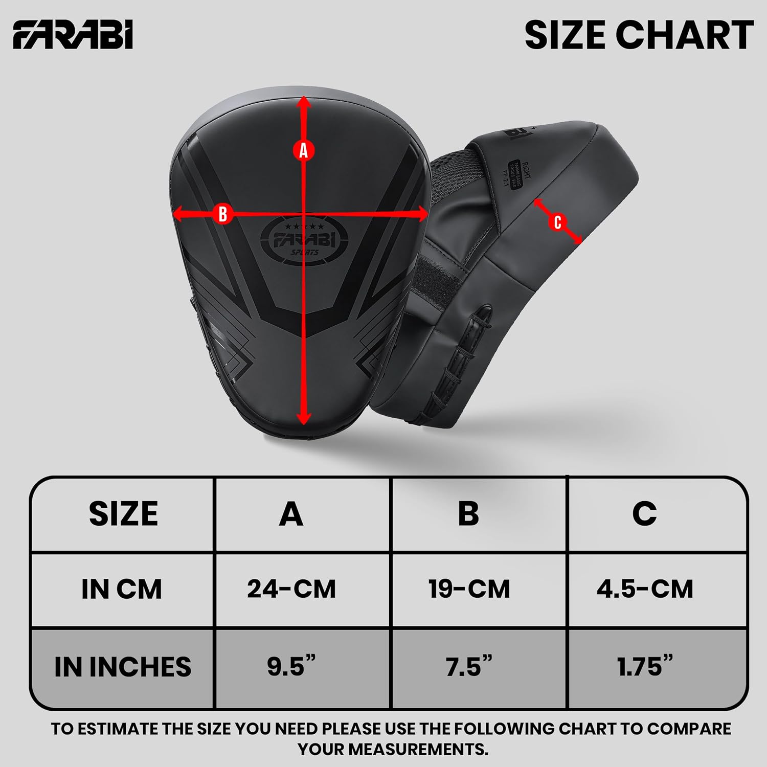 Boxing Pads – Lightweight Curved Kickboxing Focus Pads with Shock-Absorbing Foam, Grip Ball, Hook & Loop Strap & Breathable Muay Thai Pads for Kickboxing MMA & Muay Thai Training Farabi Sports