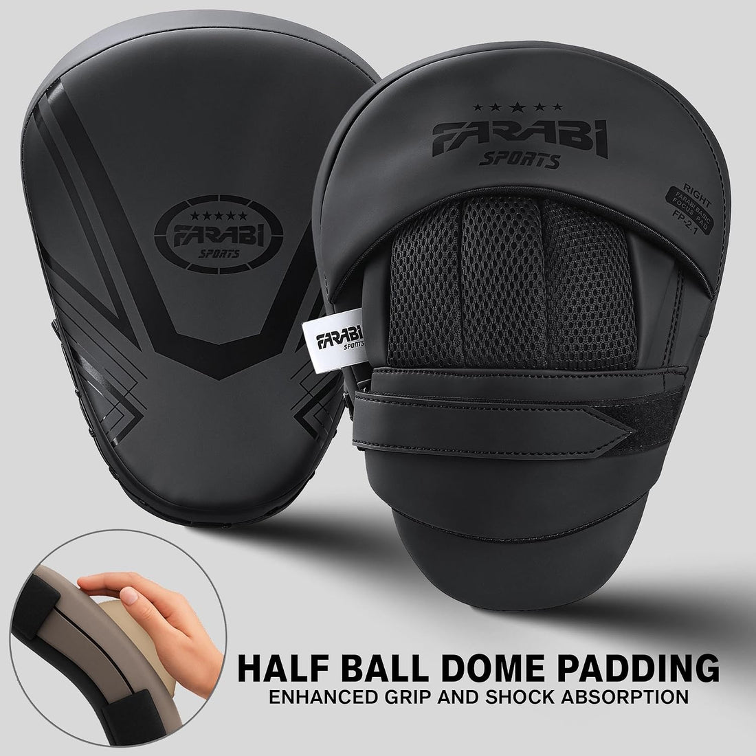 Boxing Pads – Lightweight Curved Kickboxing Focus Pads with Shock-Absorbing Foam, Grip Ball, Hook & Loop Strap & Breathable Muay Thai Pads for Kickboxing MMA & Muay Thai Training Farabi Sports