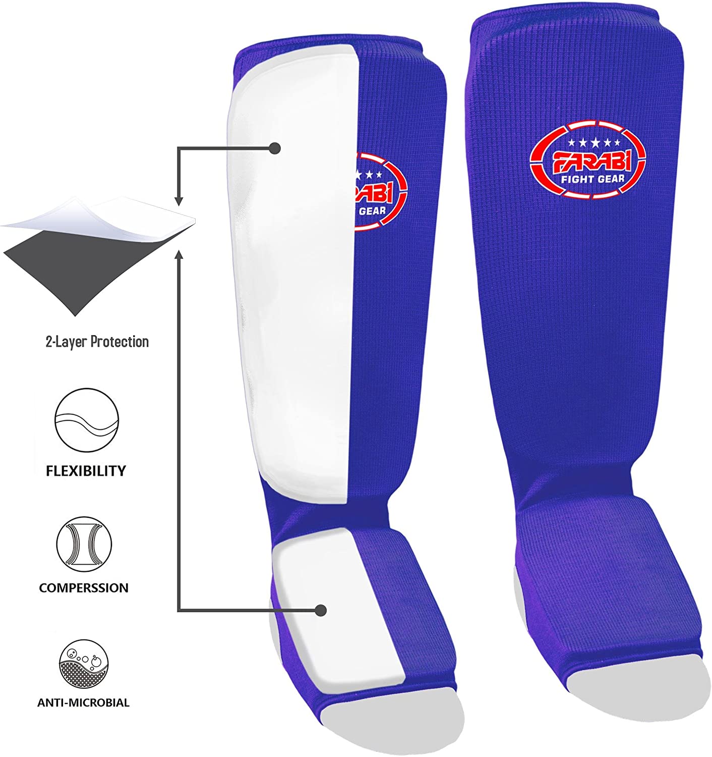 Farabi Shin Instep,Shin Guard Kickboxing Training Elasticated Pads Farabi Sports