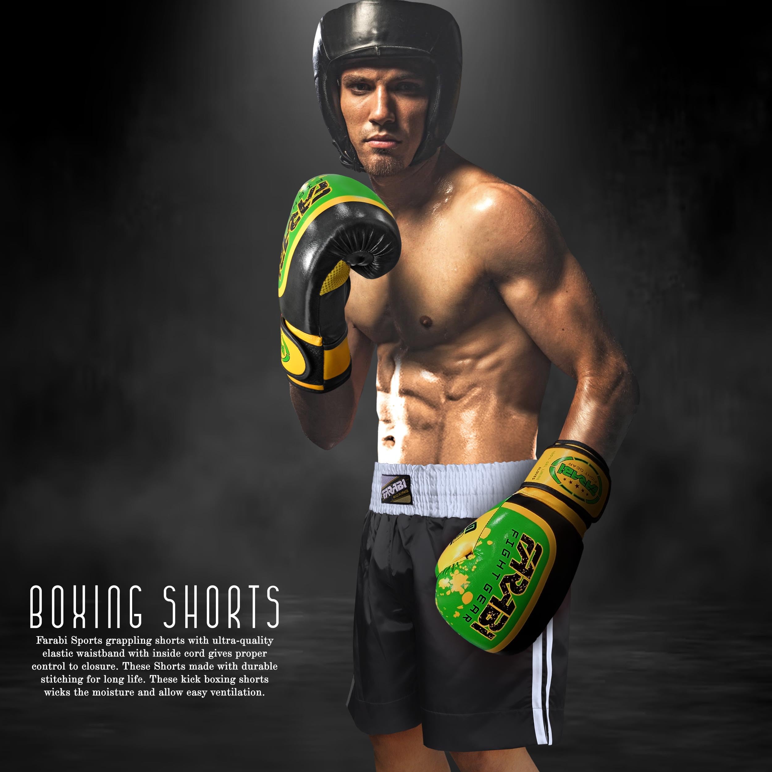 Farabi Sports Muay Thai Shorts MMA Boxing shorts Mixed Martial Arts Shorts Adults Elasticated Drawstring Waistband Shorts, Kickboxing, Training, Fighting and Workout Shorts Farabi Sports