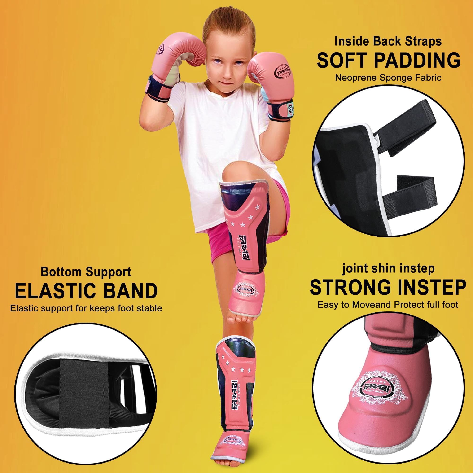 Farabi Sports Kids Shin Guards Shin Instep Pads for Kickboxing, MMA & Muay Thai | Youth Martial Arts Protection Gear Farabi Sports