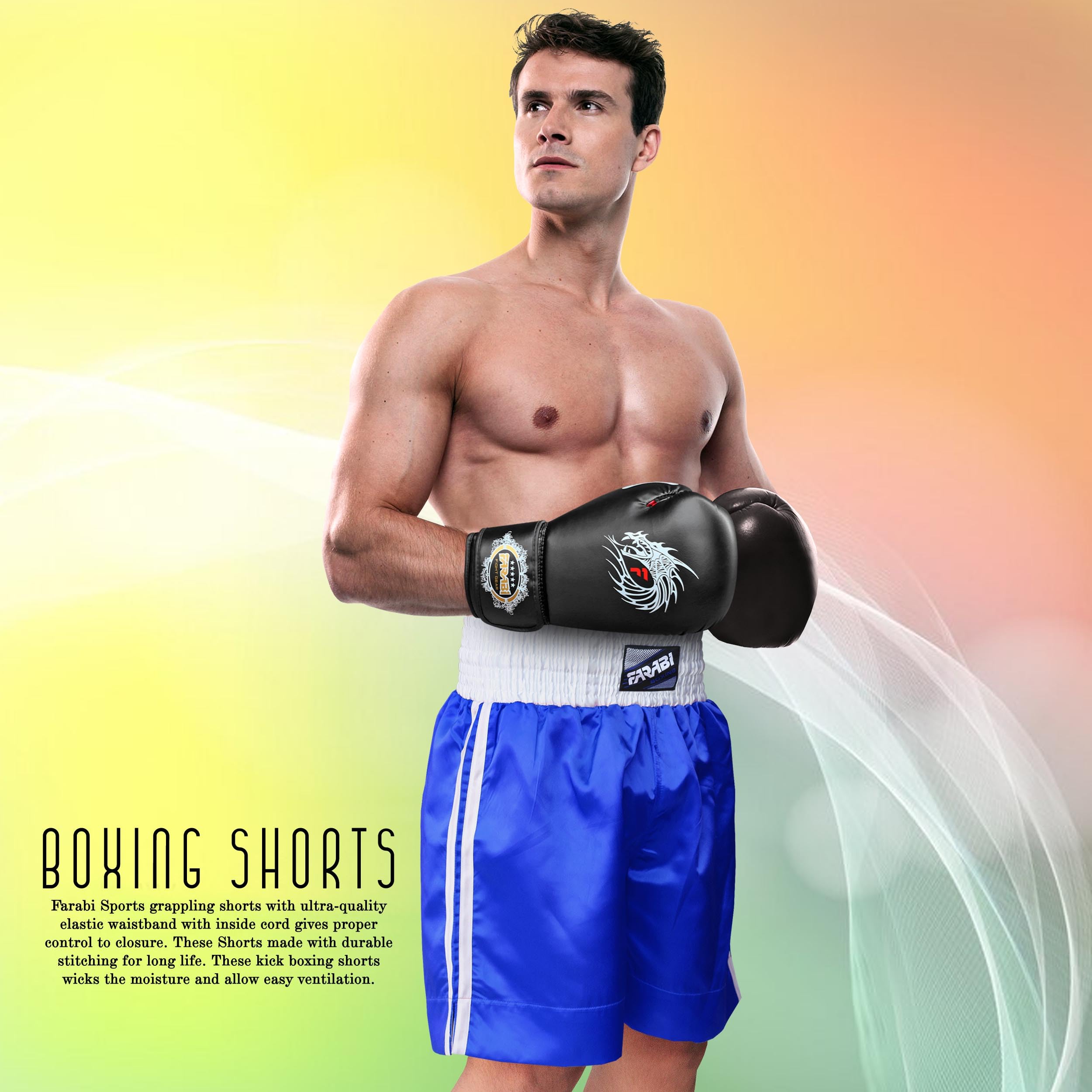 Farabi Sports Muay Thai Shorts MMA Boxing shorts Mixed Martial Arts Shorts Adults Elasticated Drawstring Waistband Shorts, Kickboxing, Training, Fighting and Workout Shorts Farabi Sports