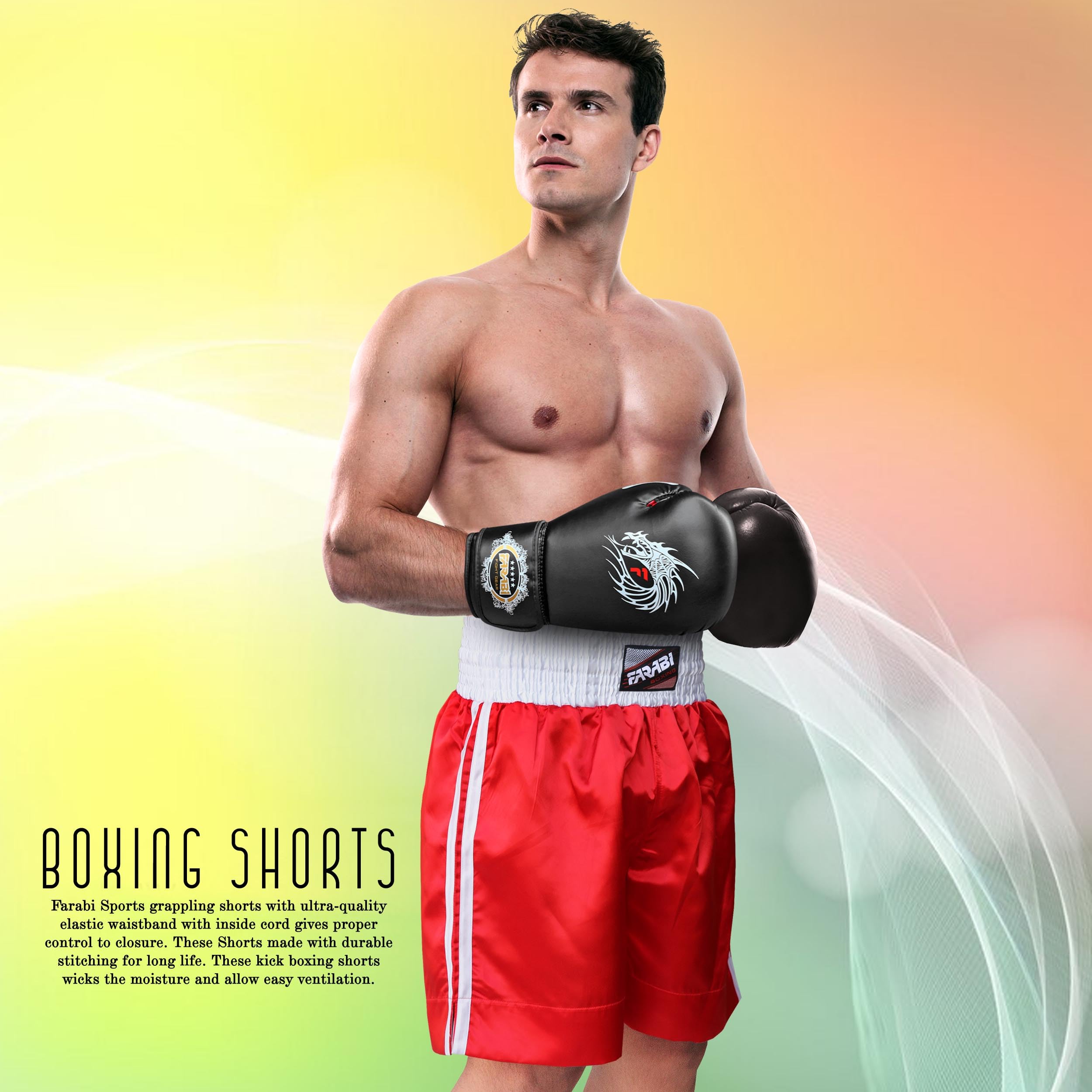 Farabi Sports Muay Thai Shorts MMA Boxing shorts Mixed Martial Arts Shorts Adults Elasticated Drawstring Waistband Shorts, Kickboxing, Training, Fighting and Workout Shorts Farabi Sports