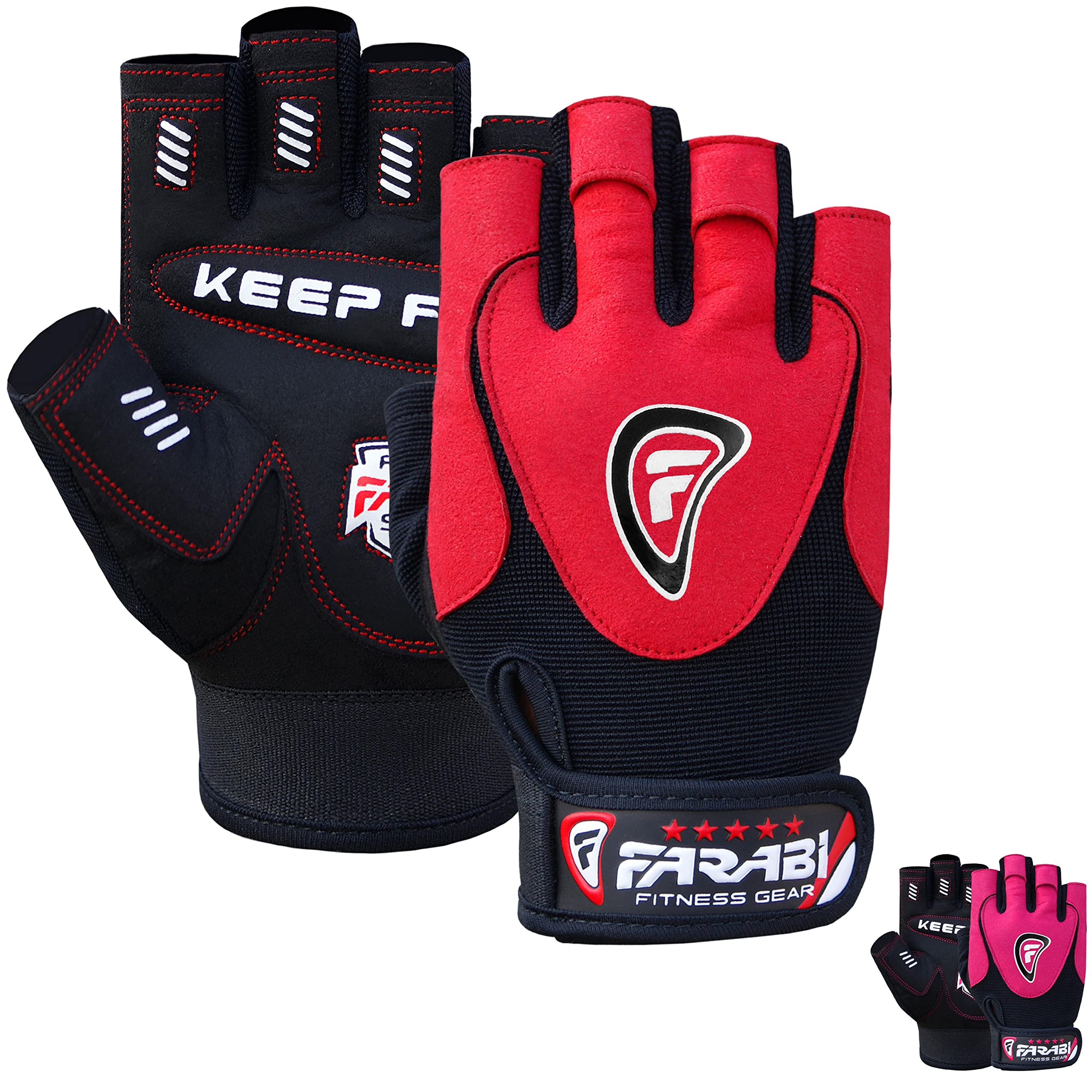Farabi Sports Weight Lifting Gloves Gym Gloves Training Workout Body Building Leather Red Weights Gloves, Fitness gloves, Exercise Gloves, Best Workout Gloves for Men & Women Farabi Sports