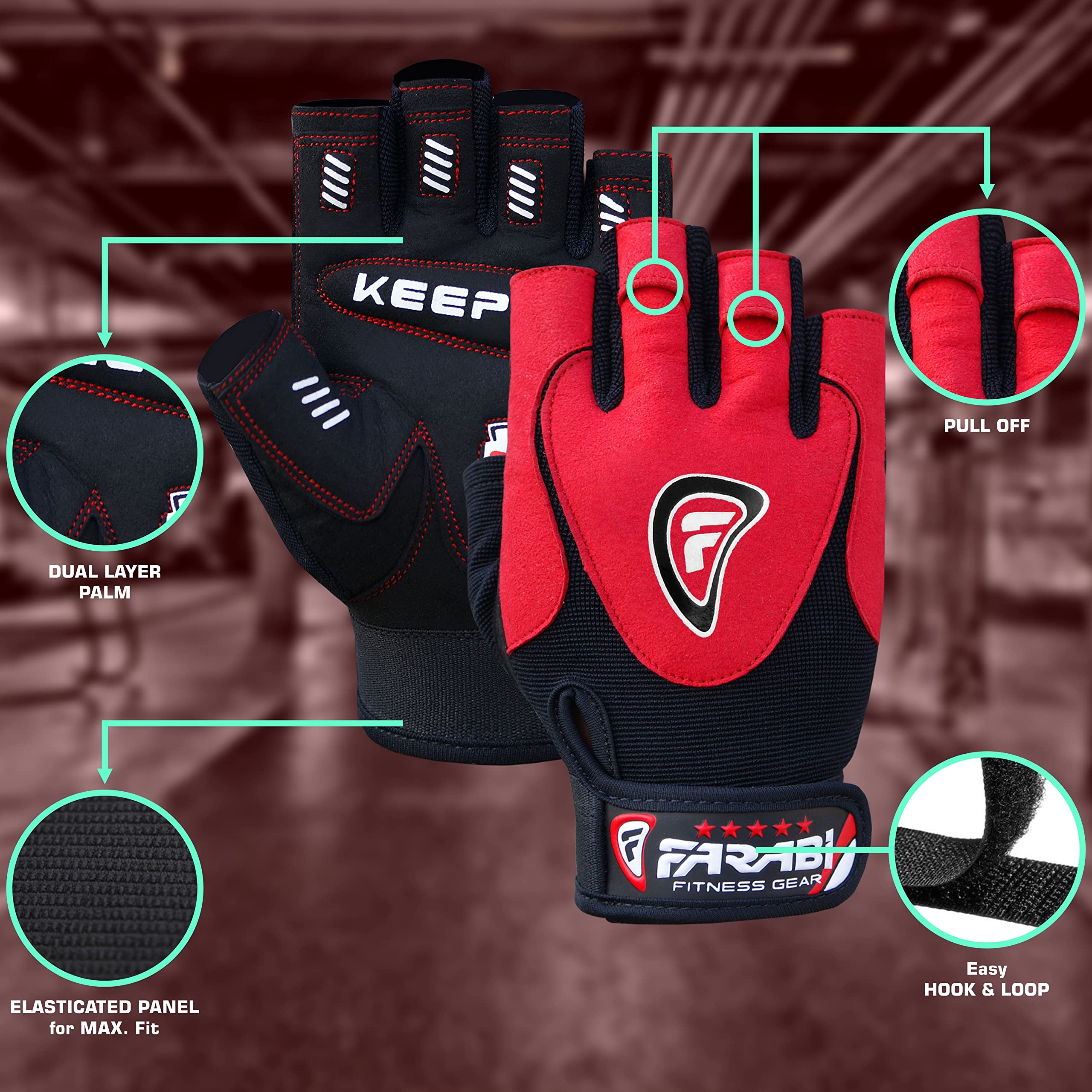 Farabi Sports Weight Lifting Gloves Gym Gloves Training Workout Body Building Leather Red Weights Gloves, Fitness gloves, Exercise Gloves, Best Workout Gloves for Men & Women Farabi Sports
