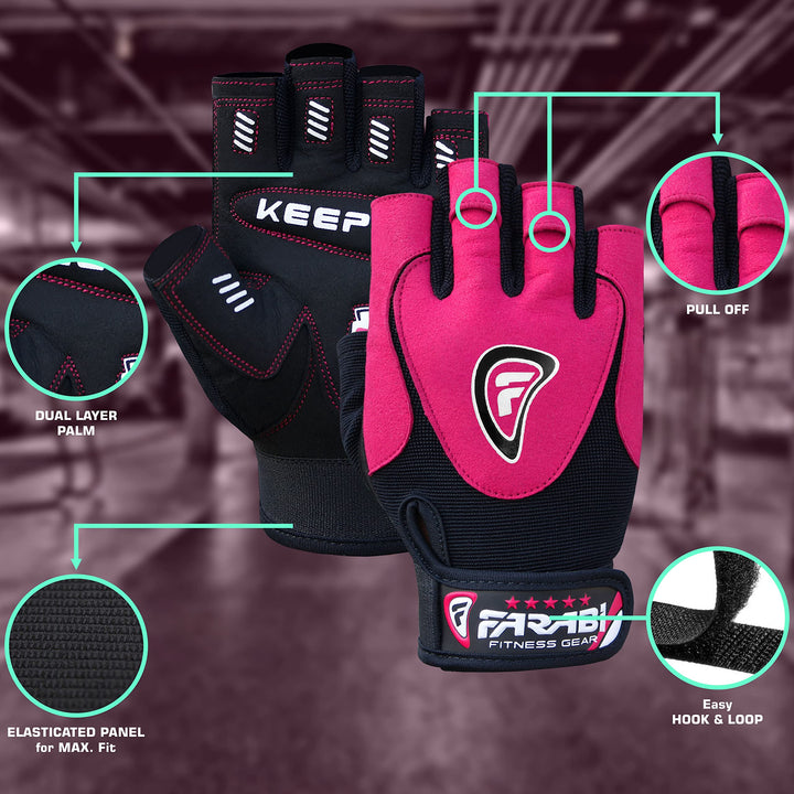 Farabi Sports Weight Lifting Gloves Gym Gloves Training Workout Body Building Leather Red Weights Gloves, Fitness gloves, Exercise Gloves, Best Workout Gloves for Men & Women Farabi Sports