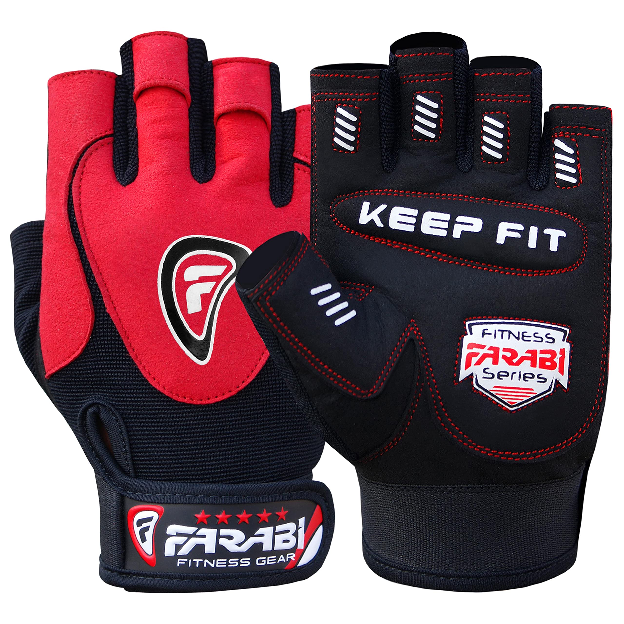 Farabi Sports Weight Lifting Gloves Gym Gloves Training Workout Body Building Leather Red Weights Gloves, Fitness gloves, Exercise Gloves, Best Workout Gloves for Men & Women Farabi Sports