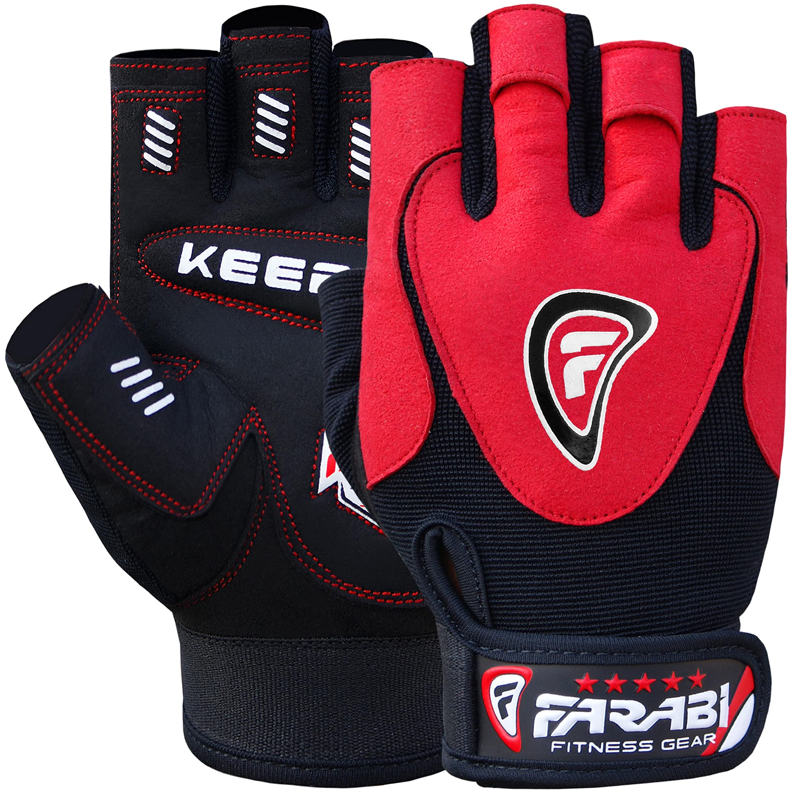 Farabi Sports Weight Lifting Gloves Gym Gloves Training Workout Body Building Leather Red Weights Gloves, Fitness gloves, Exercise Gloves, Best Workout Gloves for Men & Women Farabi Sports