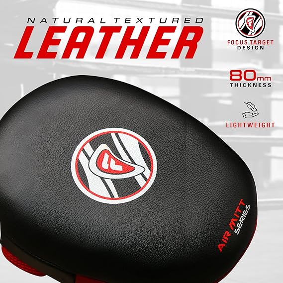 Farabi Sports Air Mitt with natural textured leather, 80mm thickness, and a lightweight design for focused training.