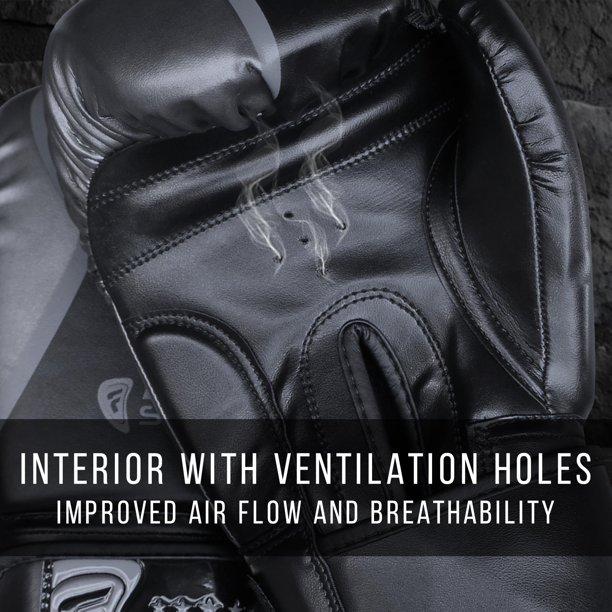 Farabi Sports punching bag boxing gloves featuring an interior design with ventilation holes for improved airflow and breathability.