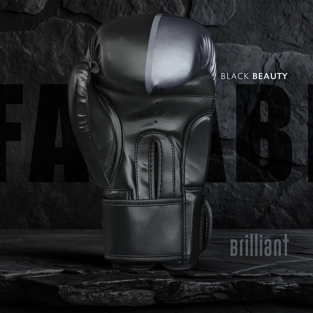 Farabi Sports Brilliant Series boxing gloves in sleek black with gray accents, offering durability and style for confident training.
