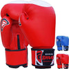 Farabi Sports Genuine Leather boxing gloves in a sleek red and white design with gold accents, offering durability and style for training and competition.