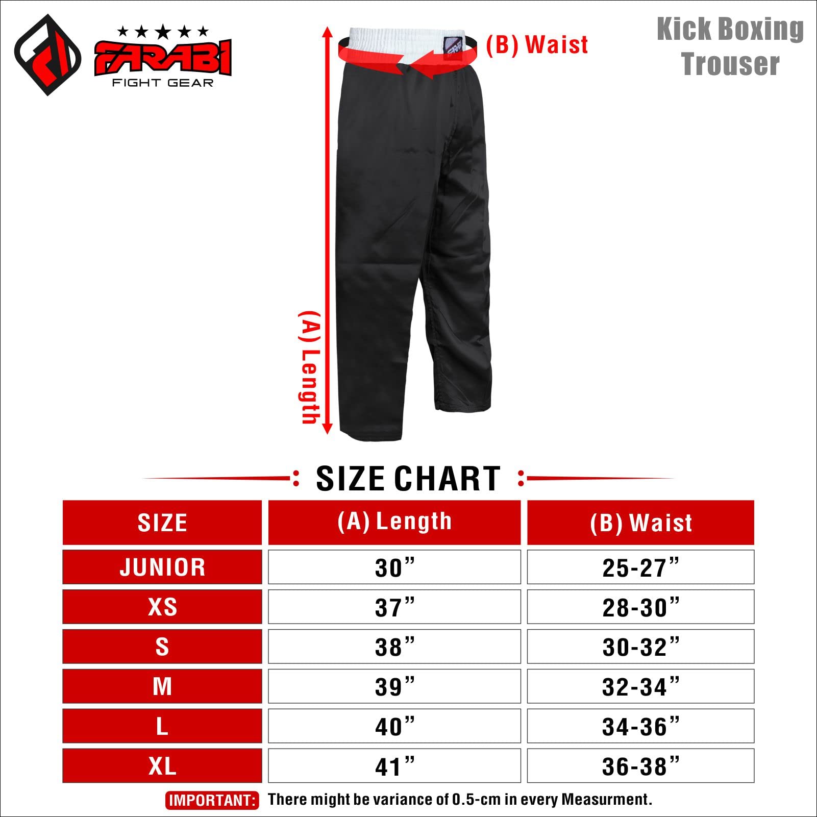 Farabi Sports kickboxing trousers with a sleek black design, offering durability and style for training and competition.
