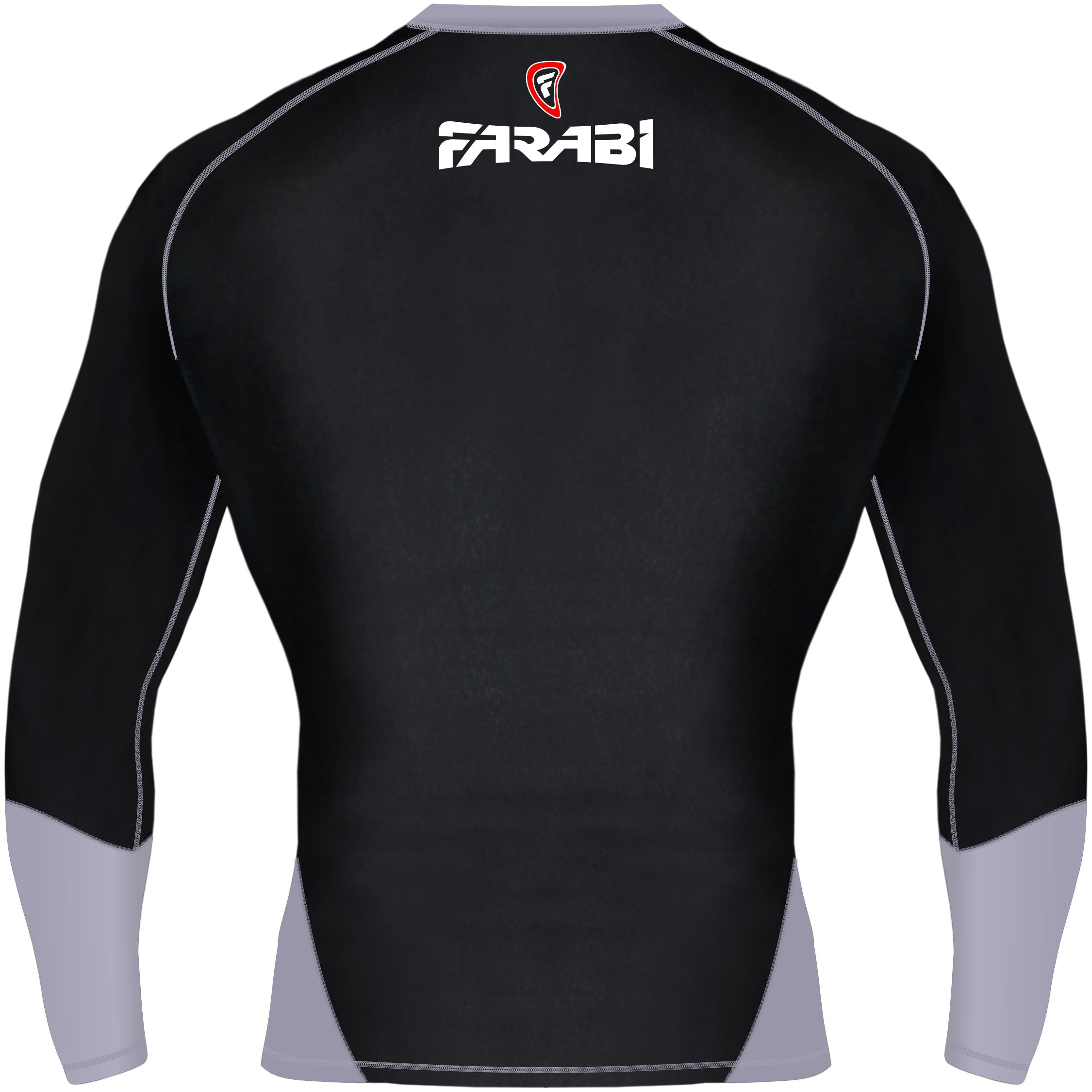 Farabi Sports long-sleeve rash guard with a bold black and gray design, featuring the brand logo for durability and style.