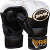 Farabi Sports MMA gloves with white and black design and adjustable wrist support.