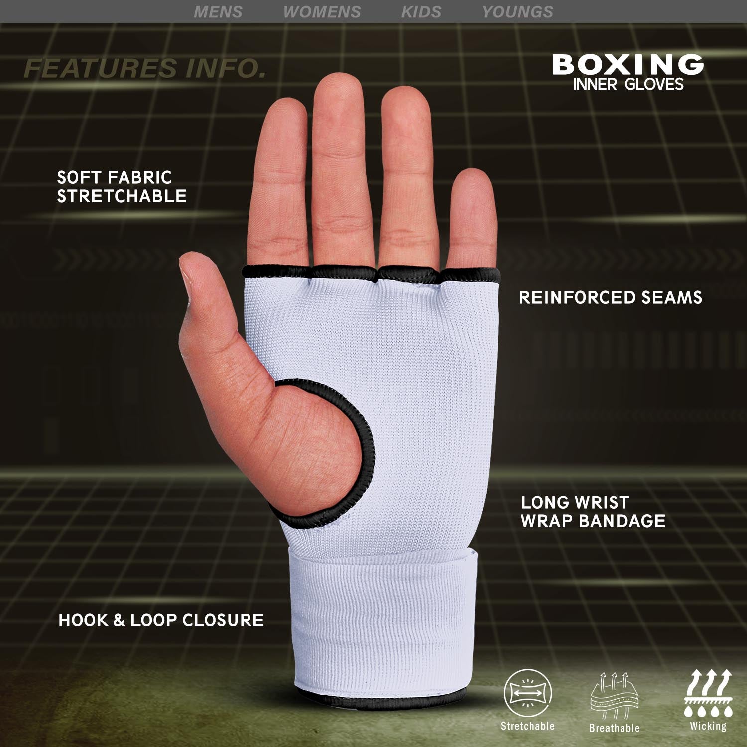 Hand Wraps Farabi Sports Boxing Half Finger Elasticated Inner