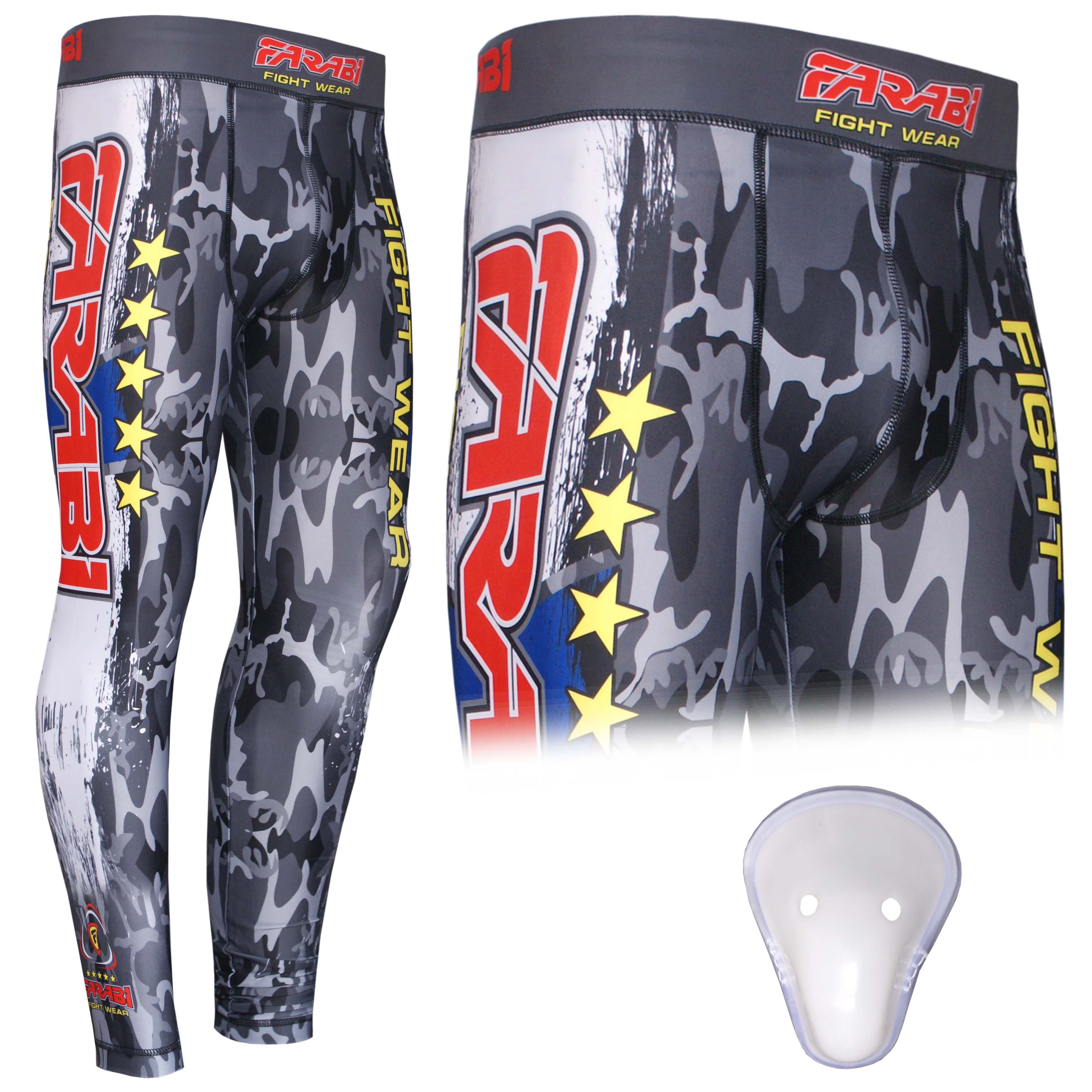 Farabi Sports Men’s Compression Tights with Protective Cup — Sports Leggings for MMA, Training & Fitness Farabi Sports