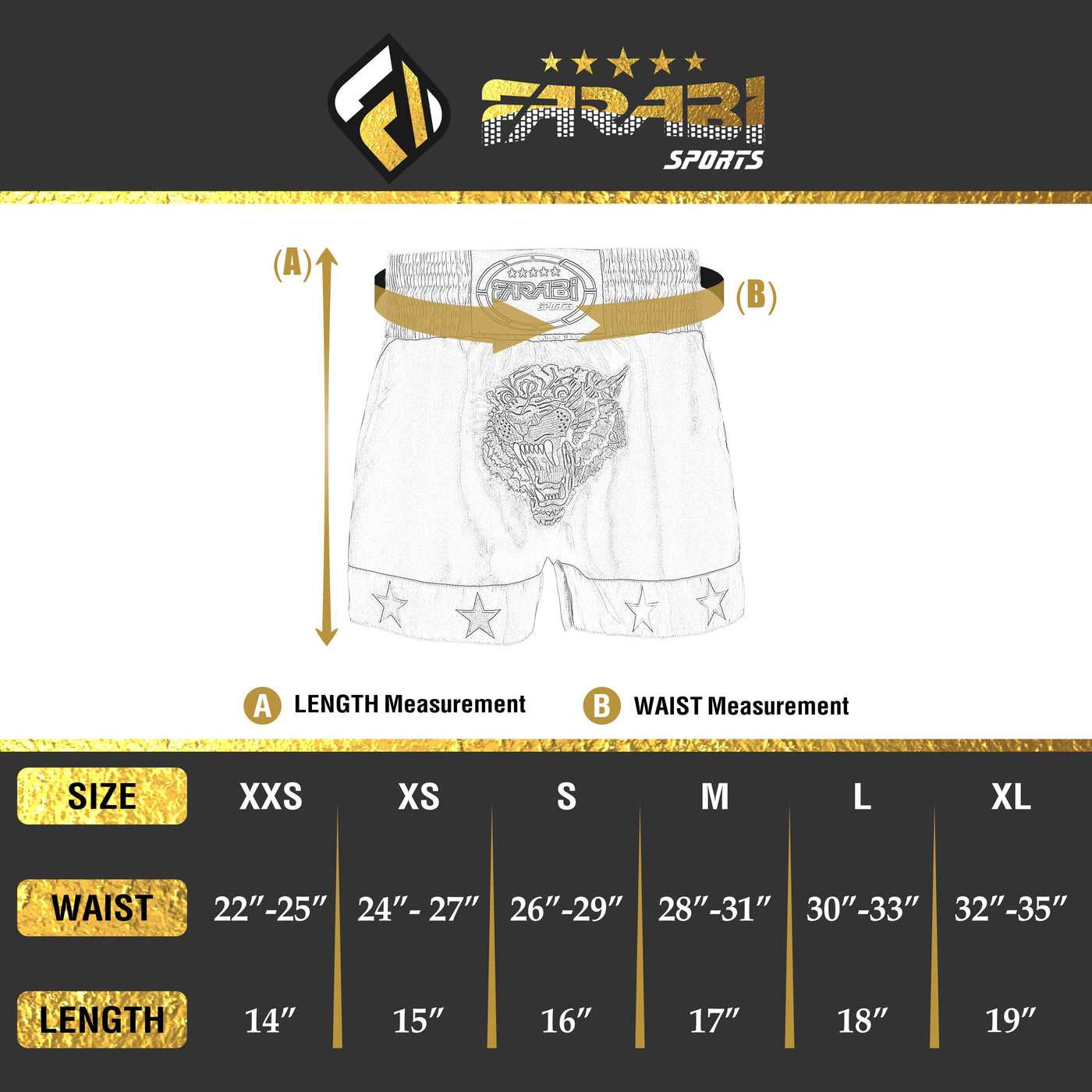 Farabi Muay Thai Kickboxing Shorts MMA Front Embroidered Tiger Training Short Farabi Sports