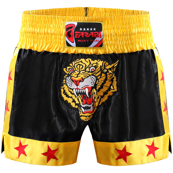 Farabi Muay Thai Kickboxing Shorts MMA Front Embroidered Tiger Training Short Farabi Sports