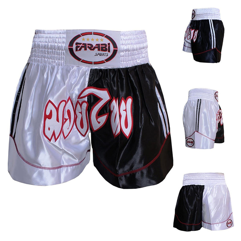 Farabi Muay Thai Shorts Kick Boxing MMA Training Trunks White Black Farabi Sports