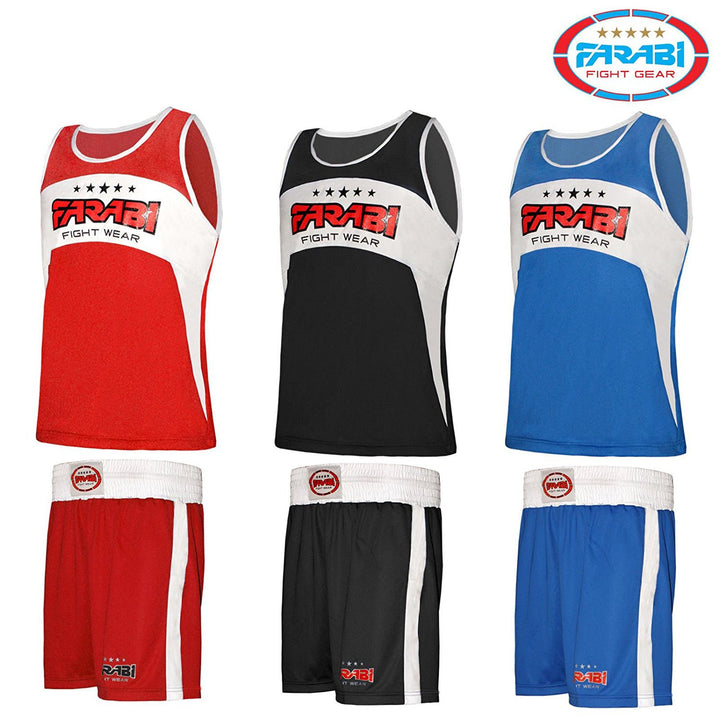 Farabi Boxing Vest and Shorts Uniform MMA Training Loose short Red Black Blue Farabi Sports