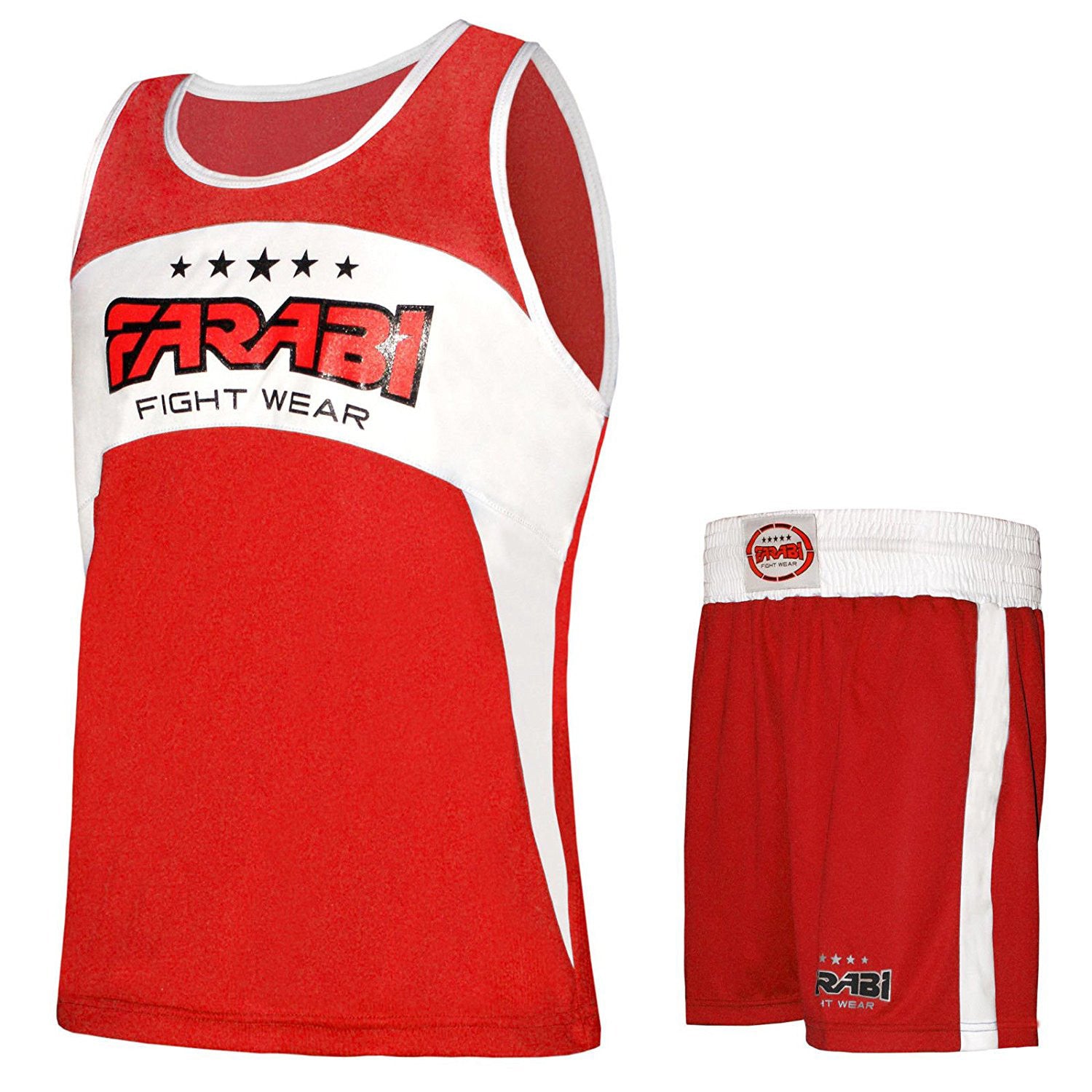 Farabi Sports boxing uniform with a bold red and white design, featuring durability and style.
