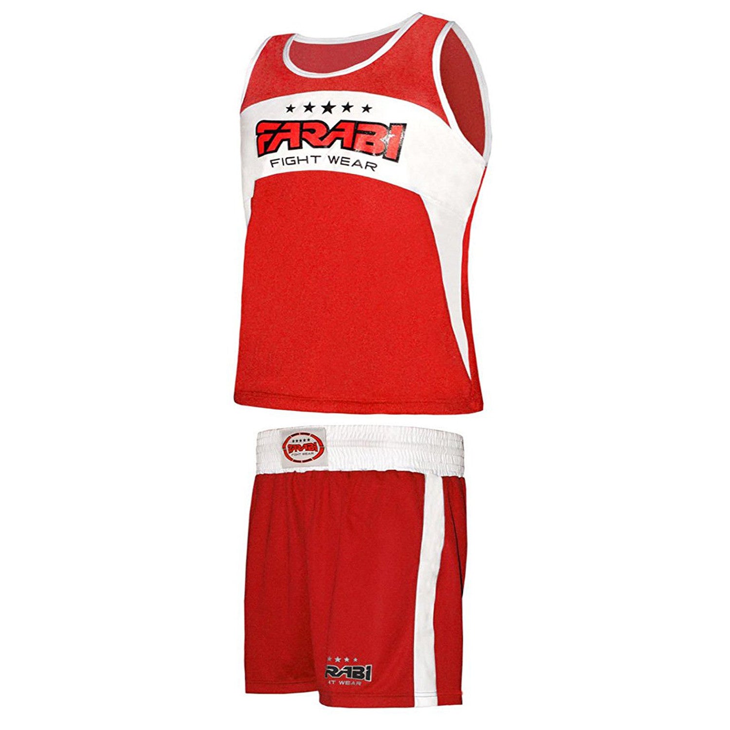 Farabi Sports boxing uniform with a bold red and white design, featuring durability and style.