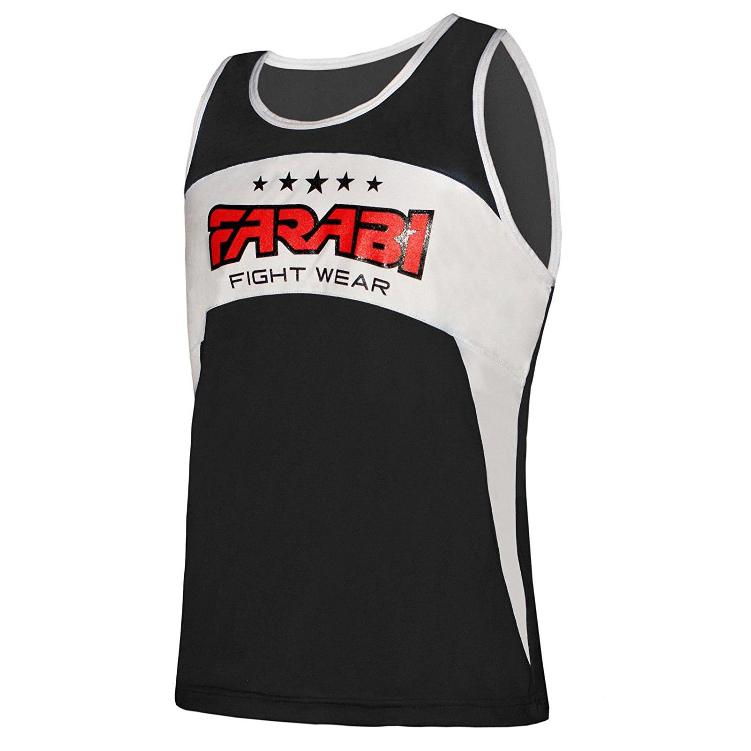 Farabi Sports boxing vest with a sleek black and white design, featuring  durability and style.