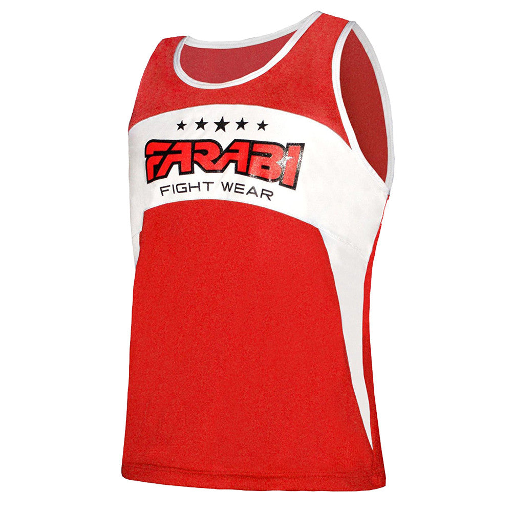 Farabi Sports boxing vest with a bold red and white design, featuring durability and style.
