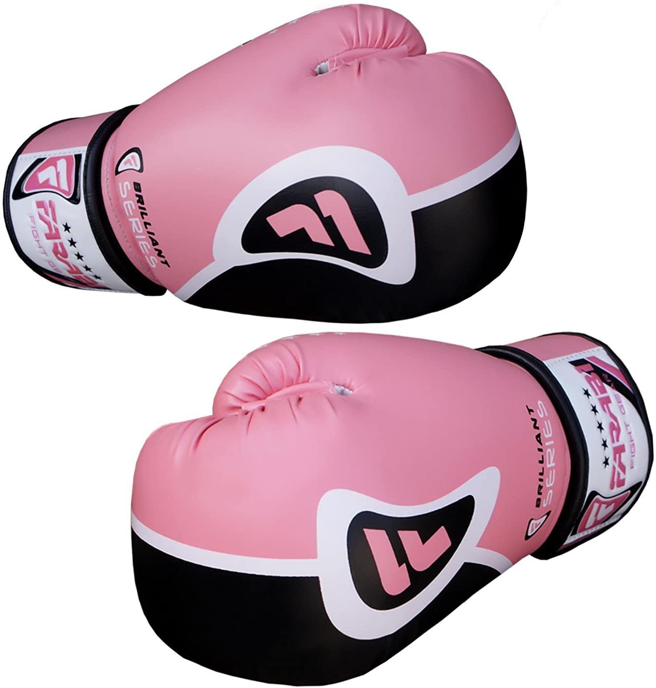 Farabi Sports Brilliant Series kick boxing gloves with a bold pink and black design, offering durability and comfort for training and competition.