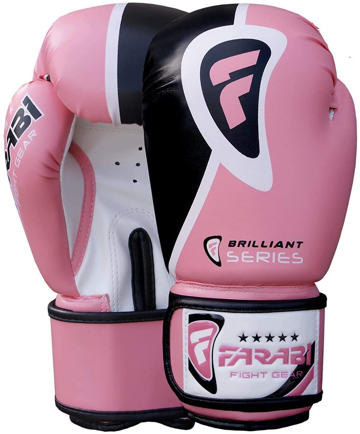 Farabi Sports Brilliant Series pink boxing gloves with a stylish pink and black design, offering durability and comfort for training.