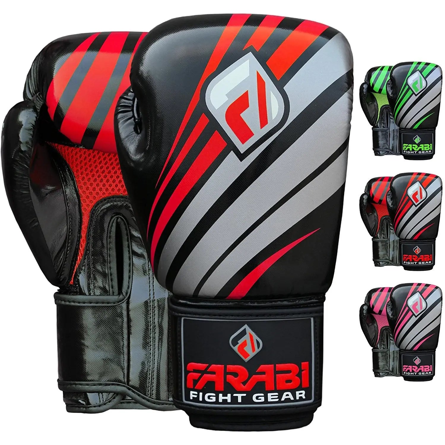 Farabi Sports boxing gloves with a bold red and black design, featuring durable construction for training and competition.
