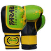 Farabi Sports boxing gloves with a bold green and yellow design, offering durability and style for training and competition.