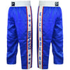 Farabi Sports kickboxing Trousers with a sleek blue and white design, featuring bold lettering for durability and style.