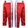 Farabi Sports kickboxing Trousers with a bold red and white design, featuring bold lettering for durability and style.