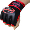 Farabi Sports MMA gloves with a black and red design, featuring an open-hand style for flexibility and durability.