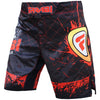 Farabi Sports MMA shorts with a striking black and red design, featuring bold patterns for durability and style.