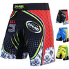Farabi Sports MMA shorts with a vibrant Red and Black design, featuring bold patterns for durability and style.
