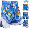 Farabi Sports MMA shorts with a bold blue and white design, featuring dynamic patterns for durability and style.
