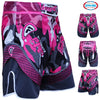 Farabi Sports MMA shorts with a bold pink and black design, featuring dynamic patterns for durability and style.