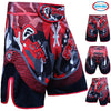 Farabi Sports MMA shorts with a bold red and black design, featuring dynamic patterns for durability and style
