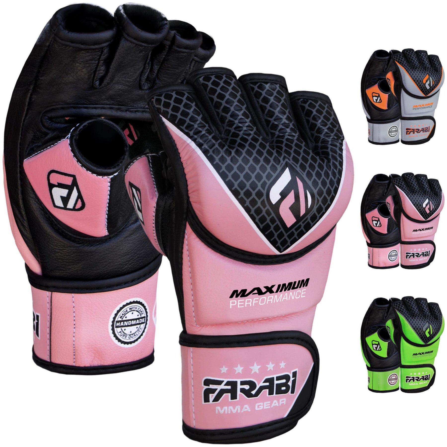 Farabi Sports MMA gloves with a stylish pink and black design, featuring durability and style for training and competition.